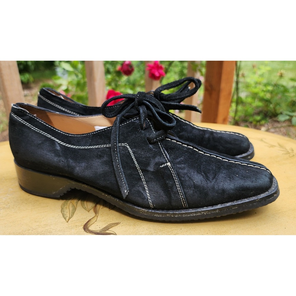 Quercioli Firenze US 8.5 Black Suede Lace Up Shoes Italy Artisan Vibram Sole - Picture 2 of 7